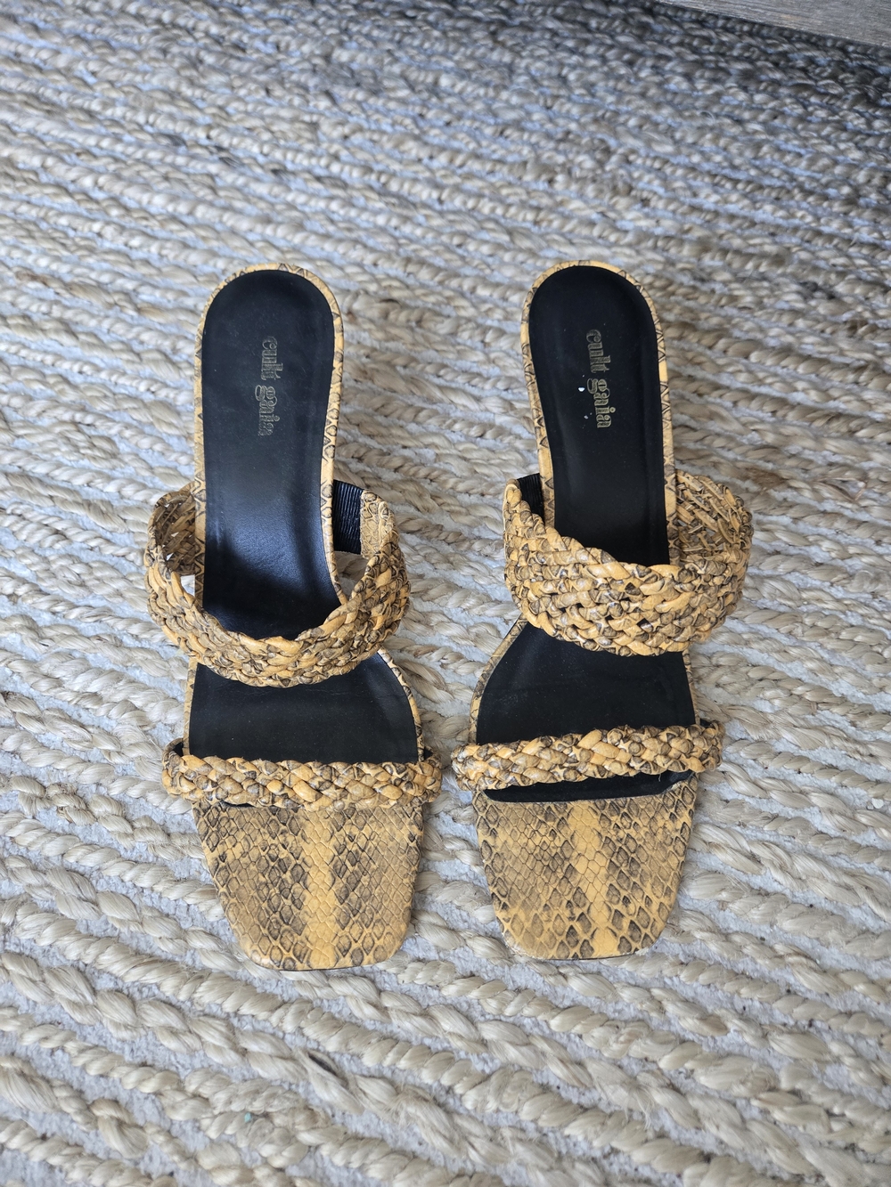 cult gaia Tan Woven Braided Strap Mules